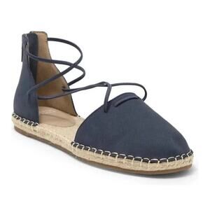 NWOB Eileen Fisher Lace-Up Espadrille Denim Blue Leather Sandals Size 11 Coastal